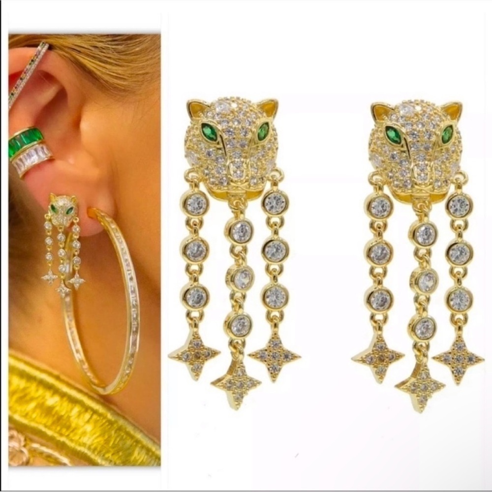 Panthere Green Eyes Diamond Crystal Earrings